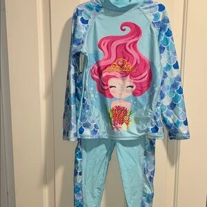Mermaid Princess Kids Swim Rashguard Set - Blue and Pink